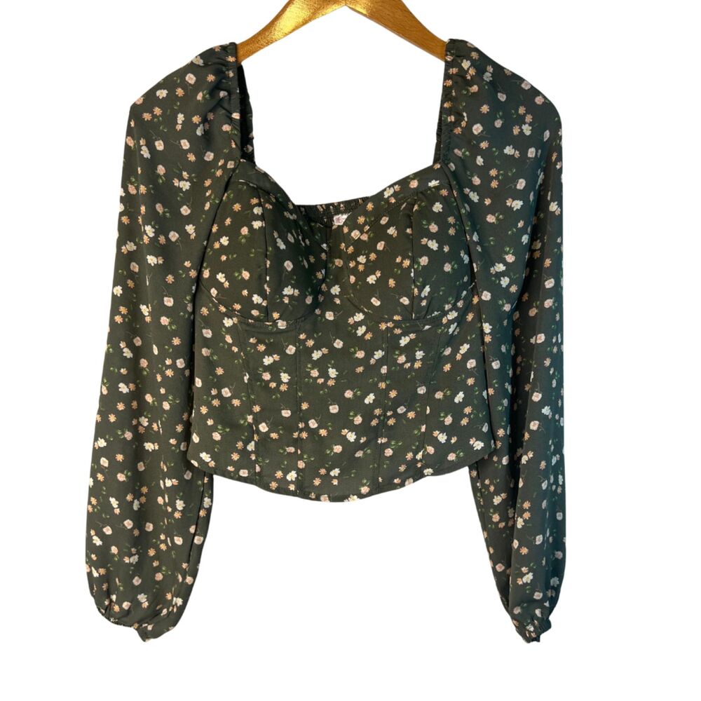 No Boundaries Bustier Smocked Crop Long Sleeve Top‎ Size JRS M (7-9)